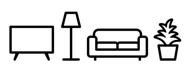 TV, LIght, Sofa, House Plants for Living Room.