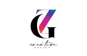 GZ Letter Design with Creative Cut and Colorful Rainbow Texture