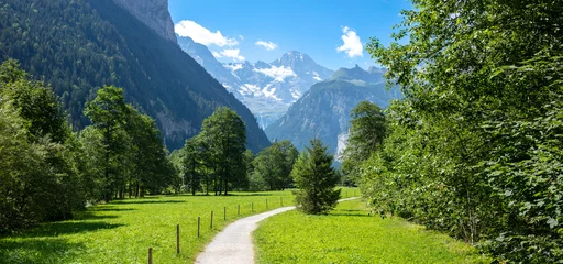 Gordijnen Switzerland landscape with alps mountain (Lauterbrunnen valley) © M.studio