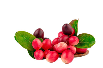 Carissa carandas and wooden spoon isolated on transparent background.