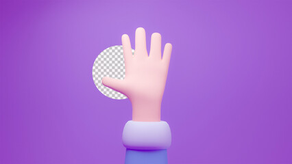 3D Cartoon illustration hand gesture saying hello open five finger , 3d render illustration