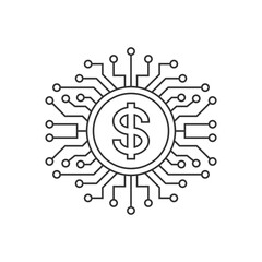 Dollar digital money. Financial technology icon concept line style isolated on white background. Vector illustration