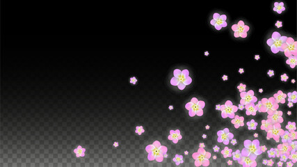 Blue Vector Realistic Blue Petals Falling on Transparent Background.  Spring Romantic Flowers Illustration. Flying Petals. Sakura Spa Design. Blossom Confetti. Design Elements for Wedding Decoration.