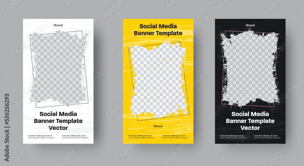 Poster vertical banner template for stories with rectangular grunge elements for photos.