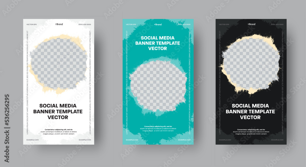 Poster vector vertical banner template for stories with round grunge elements for photos.