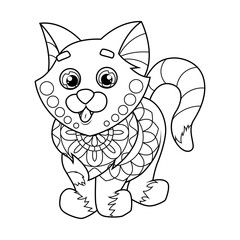 Coloring book for children. Cute cat in zentangle style. The task for children can be used in a book, magazine. Vector illustration