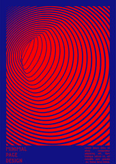 Geometrical Poster Design with Optical Illusion Effect.  Modern Psychedelic Cover Page Collection. Colourful Wave Lines Background. Fluid Stripes Art. Swiss Design. Vector Illustration for Brochure.