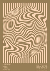 Geometrical Poster Design with Optical Illusion Effect.  Modern Psychedelic Cover Page Collection. Brown Wave Lines Background. Fluid Stripes Art. Swiss Design. Vector Illustration for PLacard.