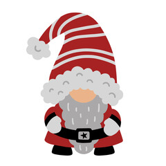 Cute Christmas gnome illustration. New Year holiday decor. Santa's suit and accessories, striped red hat. Winter clipart.