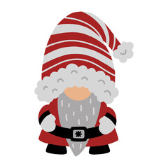 Cute Christmas gnome illustration. New Year holiday decor. Santa's suit and accessories, striped red hat. Winter clipart.