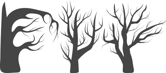 set of black silhouettes of dry woods