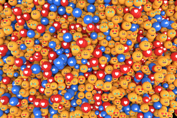 Social media reaction icons on 3D balls