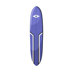 Longboard for water sport. Long surfing board, summer beach surfboard for swimming, top view. Surfers item with rounded nose. Flat graphic vector illustration isolated on white background
