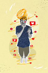 Vertical creative photo collage illustration of handsome young guy get many likes matches in dating...
