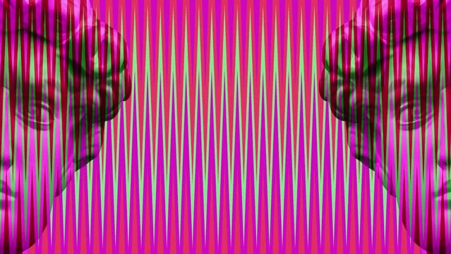 Modern creative concept video 4K with antique sculpture of human face in artificial intelligence pop art style. Modern creative concept gif. Contemporary stop motion art. Funky punk collage design.