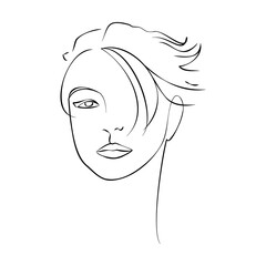 One continuous line hand drawn vector art with beautiful woman face in elegant curve. Black isolated on white background. Modern simplistic design for fashion, wall art, print, tattoo, cover, card.