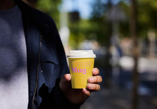 Anonymous Man With a Paper Cup Mockup Outdoor