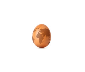 Earth is in the shape of an egg isolated on a white background with shadow. Concept of world Easter celebration or international egg day. World egg day. Food day concept.