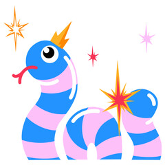 illustration snake, bright hand drawn, Abstract comic icon, flat cartoon character in children's style