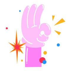 illustration hand okay, bright hand drawn, Abstract comic icon, flat cartoon character in children's style