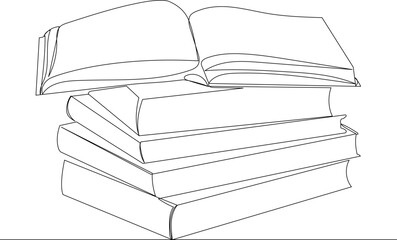 stack of books one continuous line drawing, isolated vector