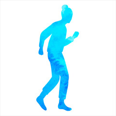 dancing woman blue watercolor silhouette isolated