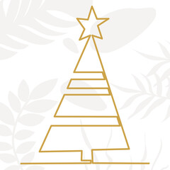 christmas tree drawing in one continuous line, isolated vector