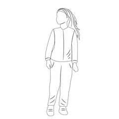 kids girl sketch ,outline icon isolated vector