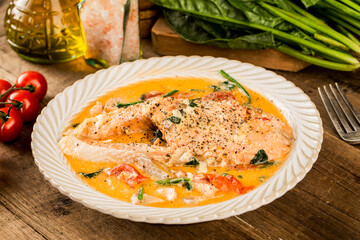 A western meal: Delicious Tuscan salmon