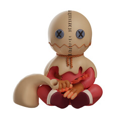 3D ilustrasi. trick 'r treat 3D Figure Cartoon sitting on the floor. while carrying a sack. with a slightly weary face. 3D Cartoon Character