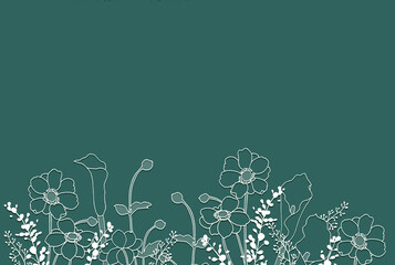 濃い色の背景と秋の花線画フレーム（秋明菊）