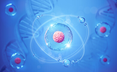 3d rendering of Human cell or Embryonic stem cell microscope background. © Anusorn