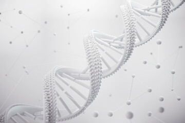 White DNA Helix structure, Science and technology Background. 3d illustration.