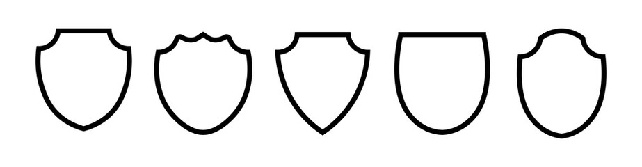 Military or heraldic shield and coat of arms blank icons. Police badge outline set