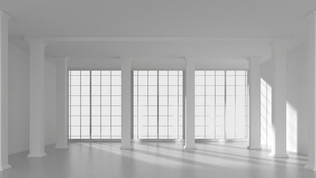 empty room with glass windows 3d rendered