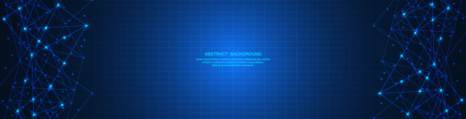 Abstract technology background of global network connection and communication with connecting the dots and lines for banner design or header