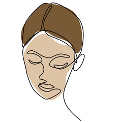continuous one line hand drawing of woman face line art feminine isolated for decoration with color in minimal png design