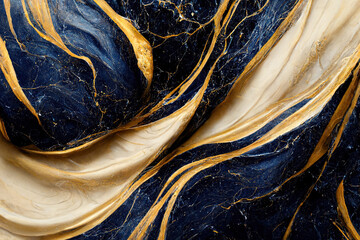 Abstract marble textured background. Fluid art modern wallpaper. Marbe gold and blue surface	