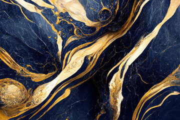 Abstract marble textured background. Fluid art modern wallpaper. Marbe gold and blue surface	