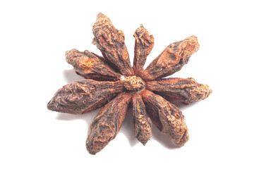 Star anise isolated on white background. Dried star anise spice fruits