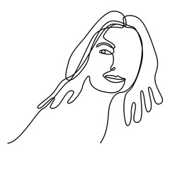 continuous one line hand drawing of woman face line art feminine isolated for decoration.