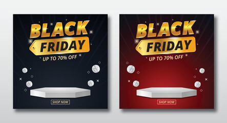 Black Friday sale banner template, with social media poster on podium stage.