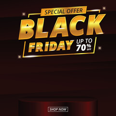 Fototapeta premium Black Friday sale banner template, with social media poster on podium stage.