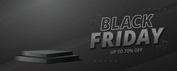 Black Friday sale banner template, with social media poster on podium stage.
