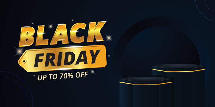 Black Friday sale banner template, with social media poster on podium stage.