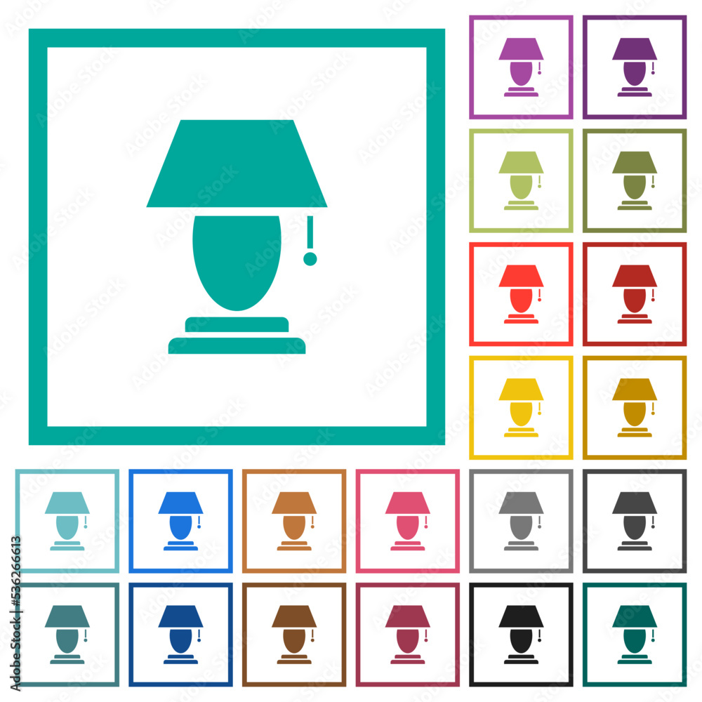 Poster table lamp flat color icons with quadrant frames