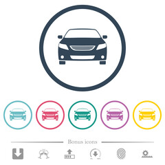 Sport car front view flat color icons in round outlines