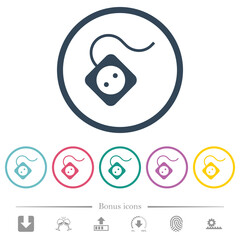 Portable electrical outlet with one socket and cord solid flat color icons in round outlines