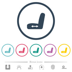 Car seat adjustment flat color icons in round outlines