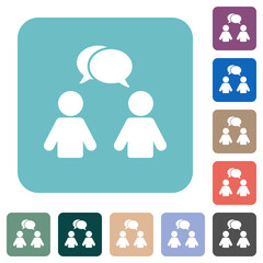 Two talking persons with oval bubbles solid rounded square flat icons